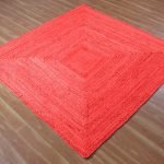 Handcrafted Red Jute Square Dining Area Rug