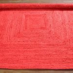 Handcrafted Red Jute Square Dining Area Rug