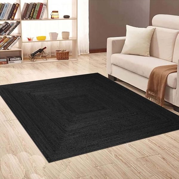 Black Square Handmade Jute Outdoor Area Rug - Image 2