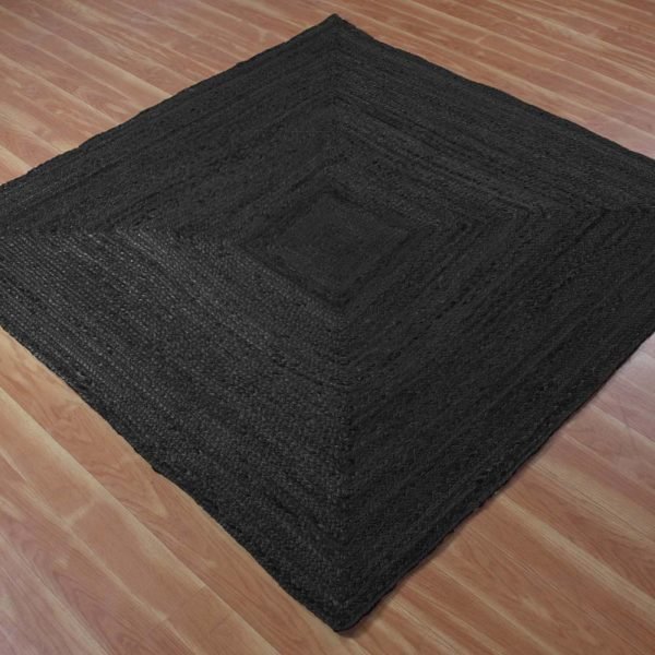Black Square Handmade Jute Outdoor Area Rug - Image 3