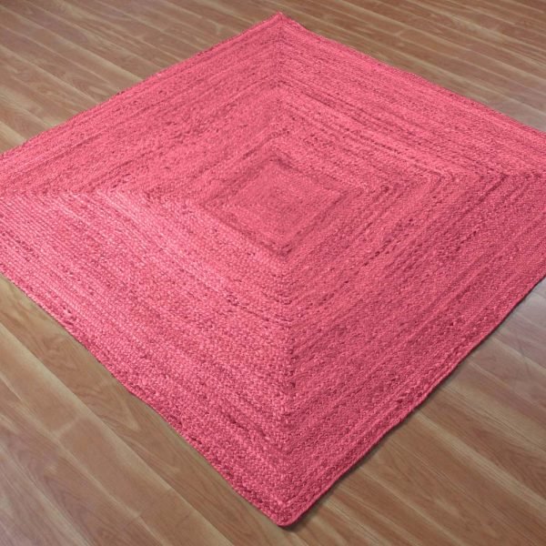 Hand Braided Square Pink Jute Hallway Area Rug - Image 3