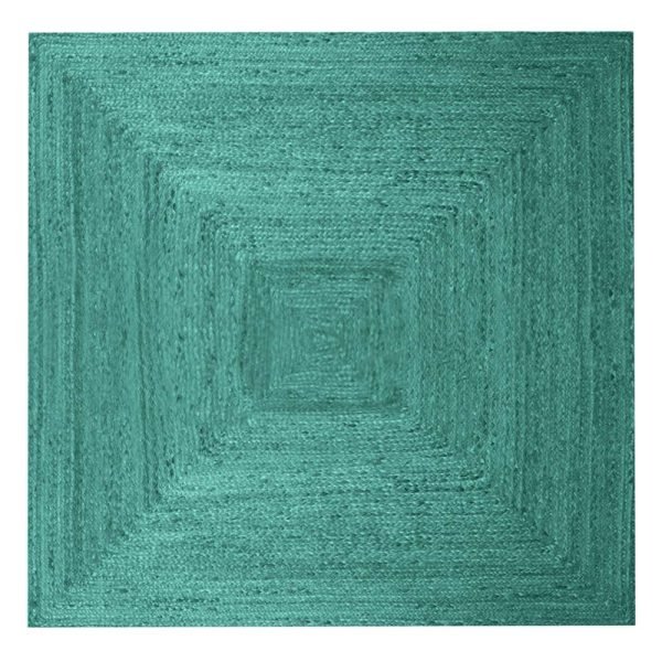 Hand Braided Square Turquoise Jute Hallway Area Rug