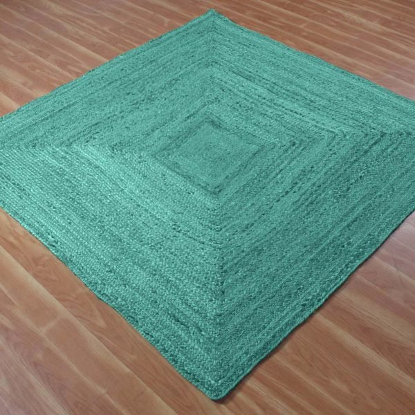 Hand Braided Square Turquoise Jute Hallway Area Rug - Image 3