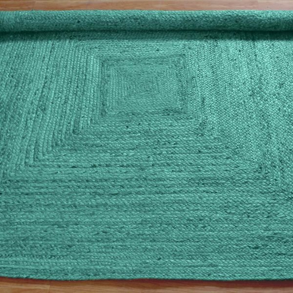 Hand Braided Square Turquoise Jute Hallway Area Rug - Image 5