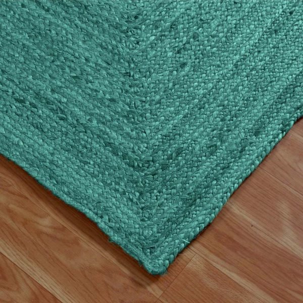 Hand Braided Square Turquoise Jute Hallway Area Rug - Image 4