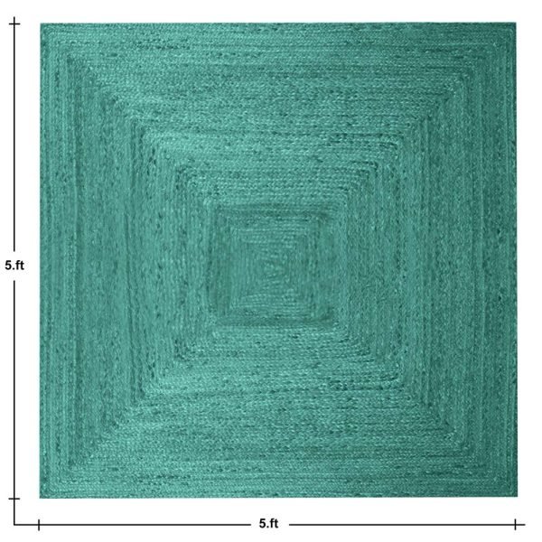 Hand Braided Square Turquoise Jute Hallway Area Rug - Image 6