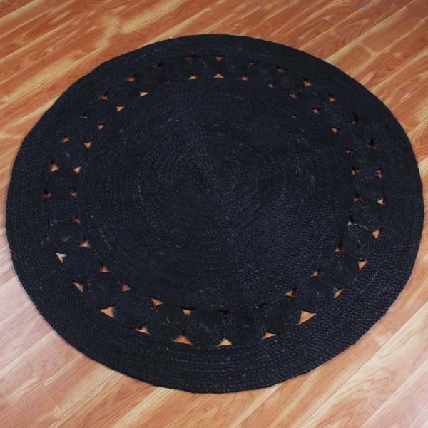 Rug 100% Natural Jute & Cotton Bohemian Reversible Round Area Du