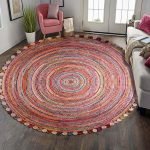 Cotton Jute Multicolor Scalloped Round Rug