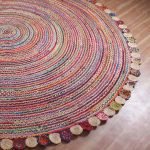 Cotton Jute Multicolor Scalloped Round Rug
