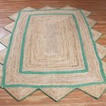 Hand Braided Jute Green Beige Geometric Rug