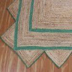 Hand Braided Jute Green Beige Geometric Rug