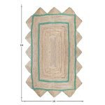 Hand Braided Jute Green Beige Geometric Rug