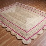 Scalloped Hand Braided Jute Beige Pink Rug