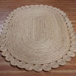 Hand Woven Scalloped Jute Oval Beige Area Rug