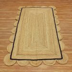 Scalloped Hand Woven Jute Black Bordered Rug