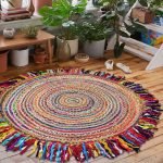 Indian Cotton Jute Multicolor Frienge Round Area Rug