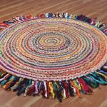 Indian Cotton Jute Multicolor Frienge Round Area Rug