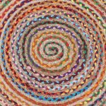 Indian Cotton Jute Multicolor Frienge Round Area Rug