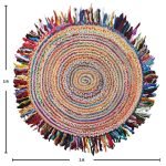 Indian Cotton Jute Multicolor Frienge Round Area Rug