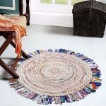 Multicolor Round Frienge Cotton Jute Round Rug