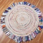 Multicolor Round Frienge Cotton Jute Round Rug