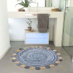 Multicolor Scalloped Beige Cotton Jute Round Rug