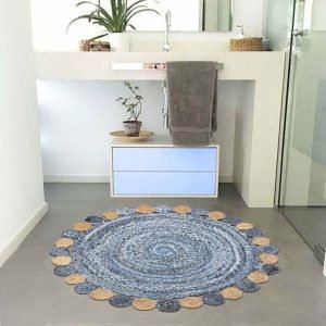 Multicolor Scalloped Beige Cotton Jute Round Rug