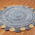Multicolor Scalloped Beige Cotton Jute Round Rug