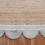 Hand Braided Scalloped White Beige Jute Rug