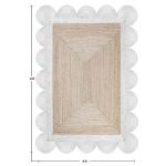 Hand Braided Scalloped White Beige Jute Rug
