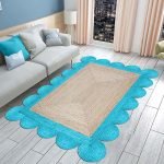 Scalloped Jute Hand Braided Turquoise Rug