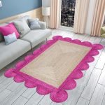 Pink Beige Scalloped Jute Handmade Area Rug