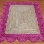 Pink Beige Scalloped Jute Handmade Area Rug