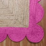 Pink Beige Scalloped Jute Handmade Area Rug