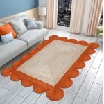 Orange Beige Scalloped Jute Handmade Area Rug