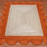 Orange Beige Scalloped Jute Handmade Area Rug