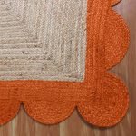 Orange Beige Scalloped Jute Handmade Area Rug