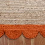 Orange Beige Scalloped Jute Handmade Area Rug