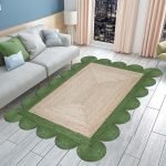 Green Beige Scalloped Jute Handmade Area Rug