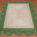 Green Beige Scalloped Jute Handmade Area Rug