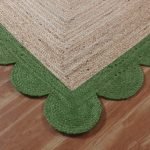 Green Beige Scalloped Jute Handmade Area Rug