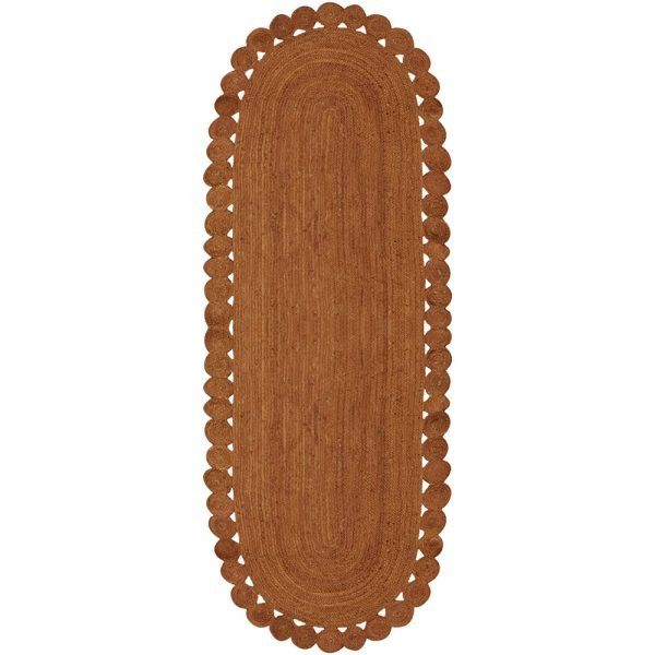 VI 87C Orange Oval Jute Rug Natural Scalloped Jute Rug Hallway Runner Rug Scalloped Bedroom, Living, Dining Room Carpet Outdoor Rug 6x9 5x7 3x10 Ft (1)