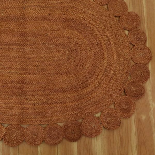 VI 87C Orange Oval Jute Rug Natural Scalloped Jute Rug Hallway Runner Rug Scalloped Bedroom, Living, Dining Room Carpet Outdoor Rug 6x9 5x7 3x10 Ft (11)