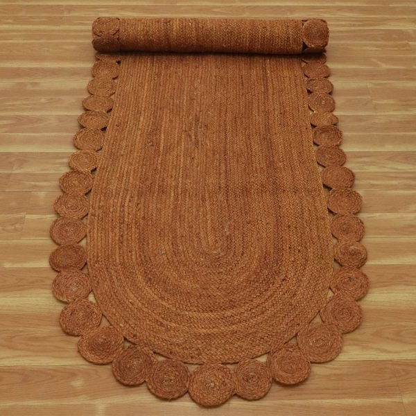 VI 87C Orange Oval Jute Rug Natural Scalloped Jute Rug Hallway Runner Rug Scalloped Bedroom, Living, Dining Room Carpet Outdoor Rug 6x9 5x7 3x10 Ft (14)