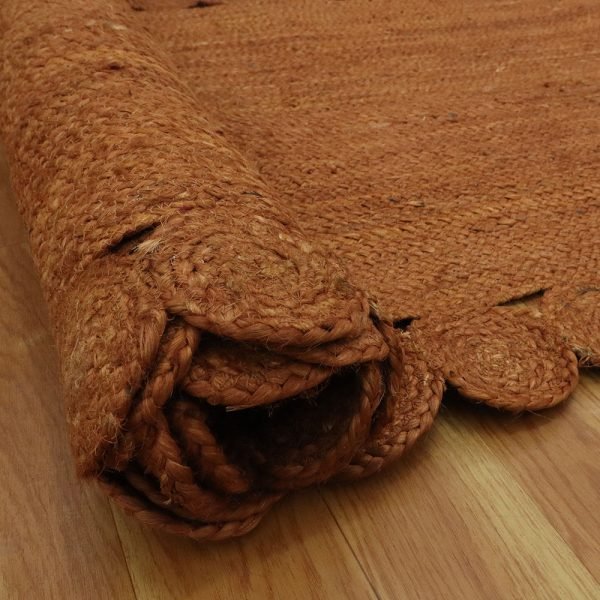 VI 87C Orange Oval Jute Rug Natural Scalloped Jute Rug Hallway Runner Rug Scalloped Bedroom, Living, Dining Room Carpet Outdoor Rug 6x9 5x7 3x10 Ft (15)