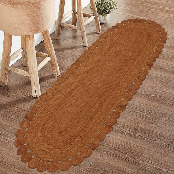 VI 87C Orange Oval Jute Rug Natural Scalloped Jute Rug Hallway Runner Rug Scalloped Bedroom, Living, Dining Room Carpet Outdoor Rug 6x9 5x7 3x10 Ft (3)