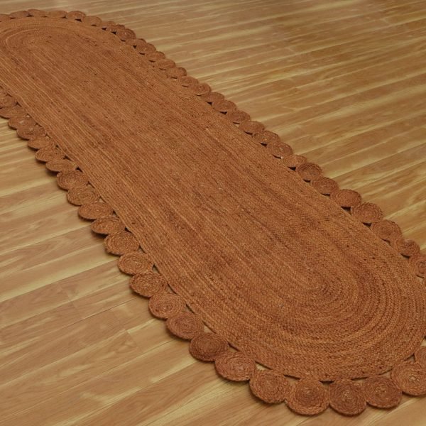 VI 87C Orange Oval Jute Rug Natural Scalloped Jute Rug Hallway Runner Rug Scalloped Bedroom, Living, Dining Room Carpet Outdoor Rug 6x9 5x7 3x10 Ft (6)