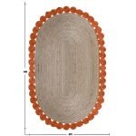 Beige Orange Scalloped Bordered Oval Area Rug