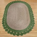 Scalloped Oval Border Beige Green Area Rug