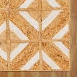 White Beige Geometric Hand Braided Jute Rug